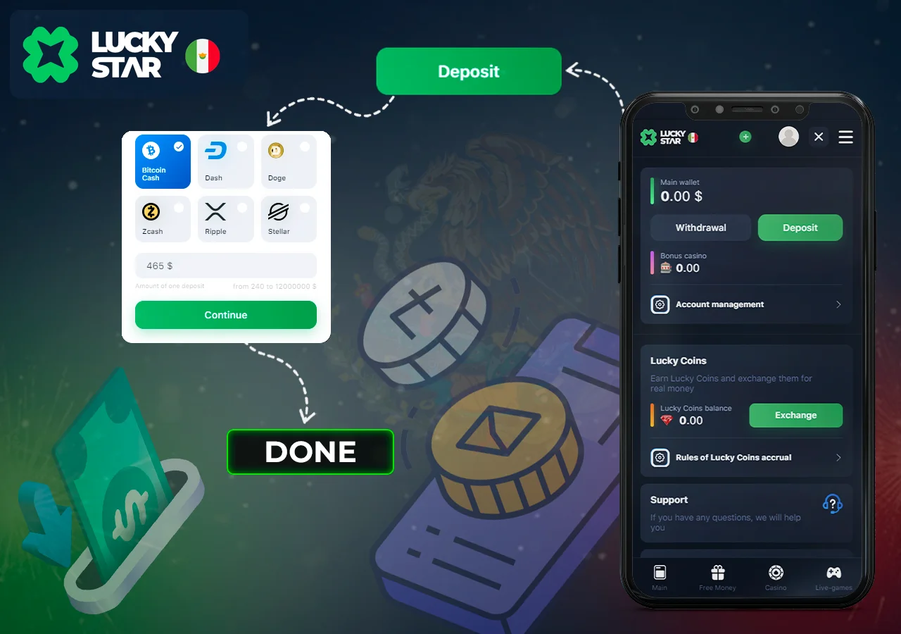 Instrucciones claras sobre cómo realizar un depósito en el sitio web de Lucky Star
